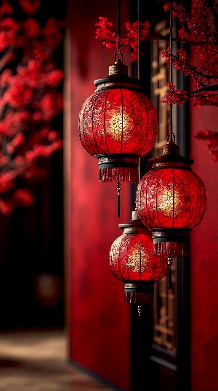 Lanternes rouges suspendues dans un passage sombre.